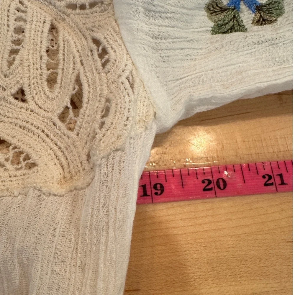Free People Making Harmony Ivory Lace‎ Embroidered Long Sleeve Bodysuit S
